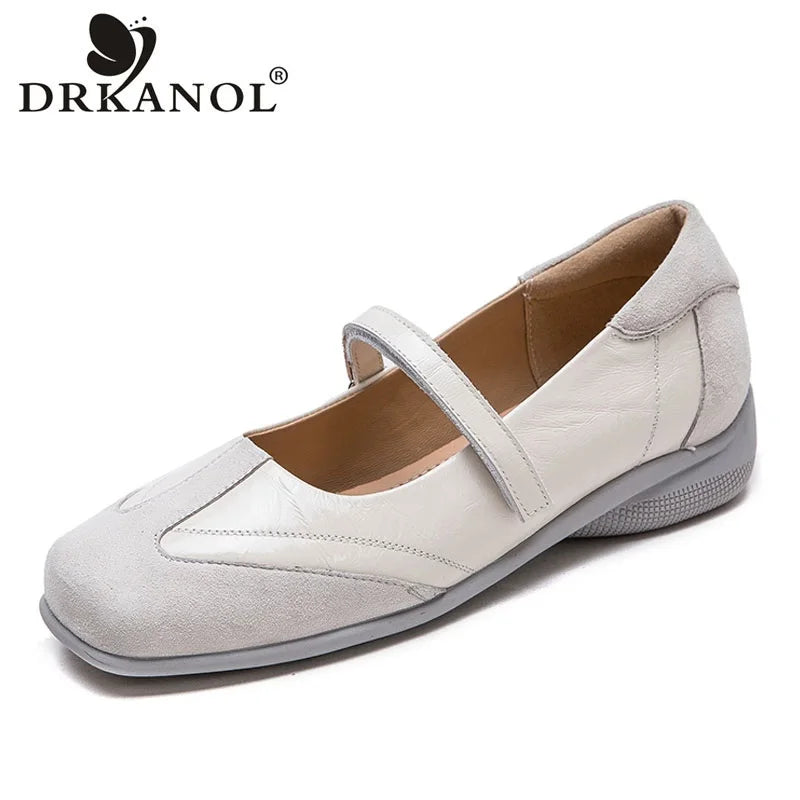 DRKANOL 2026 Women Genuine Leather Flat Shoes Summer Shallow Sheepskin Hook And Loop Casual Loafers Ladies Low Heel Single Shoes Pi-Mart