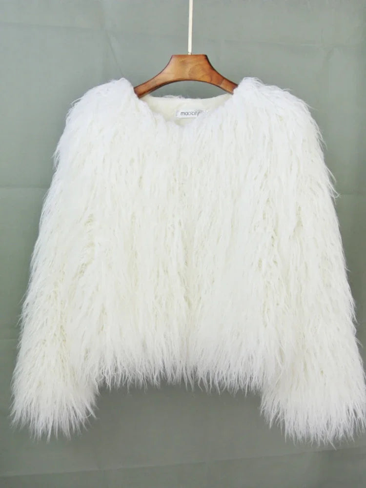 Colorful Warm Faux Women Fur Coat  Black White Pink Plush Coat Female Jacket Fur Autumn Winter Shaggy Outerwear High Street 2025 LadyShow.Store