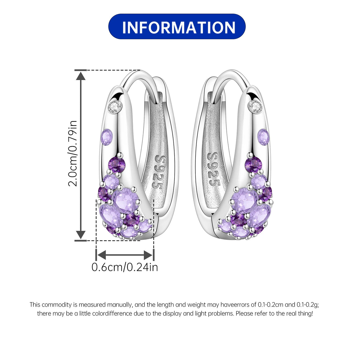 PANPOKI S925 Sterling Silver Purple Zircon Series Earrings Hoop Earrings For Women Jewelry Original Party Trendy Gifts Pi-Mart