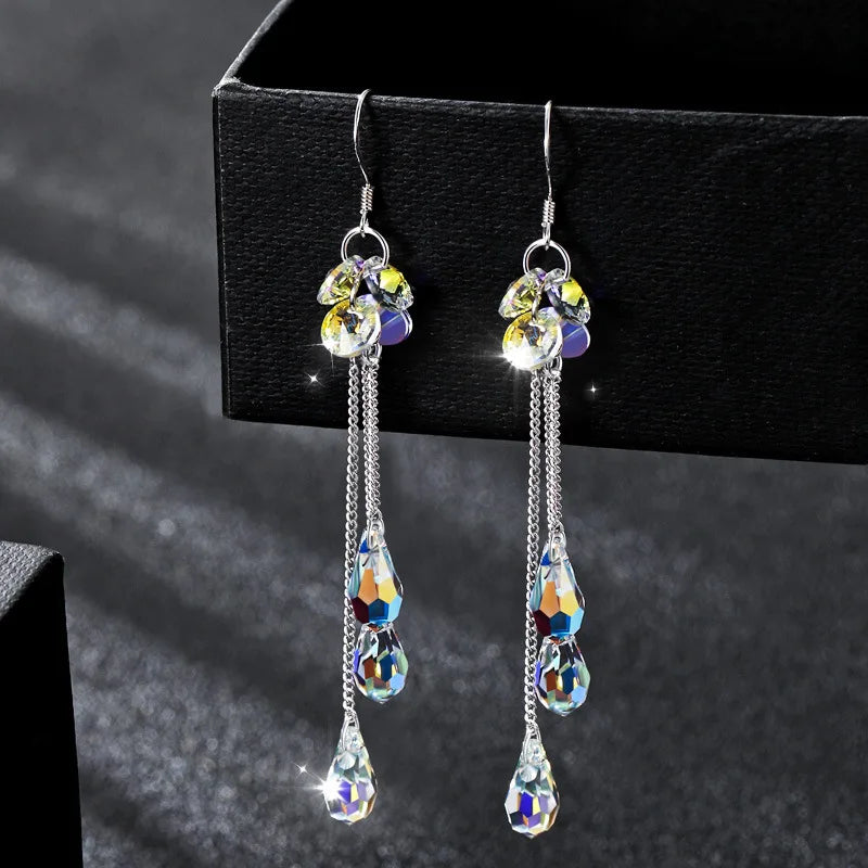 Shiny Crystal Zircon Long Stud Earrings for Women Geometric Hanging Drop Tassel Earring Fashion Party Vintage Pendant Jewelry Pi-Mart