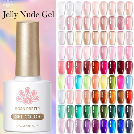 BORN PRETTY 10ml Jelly Nude Gel Nail Polish 50 Colors Semi Transparent Nail Art Nail Supplies Soak off UV LED Nails Gel Varnish Tri Light Beauty