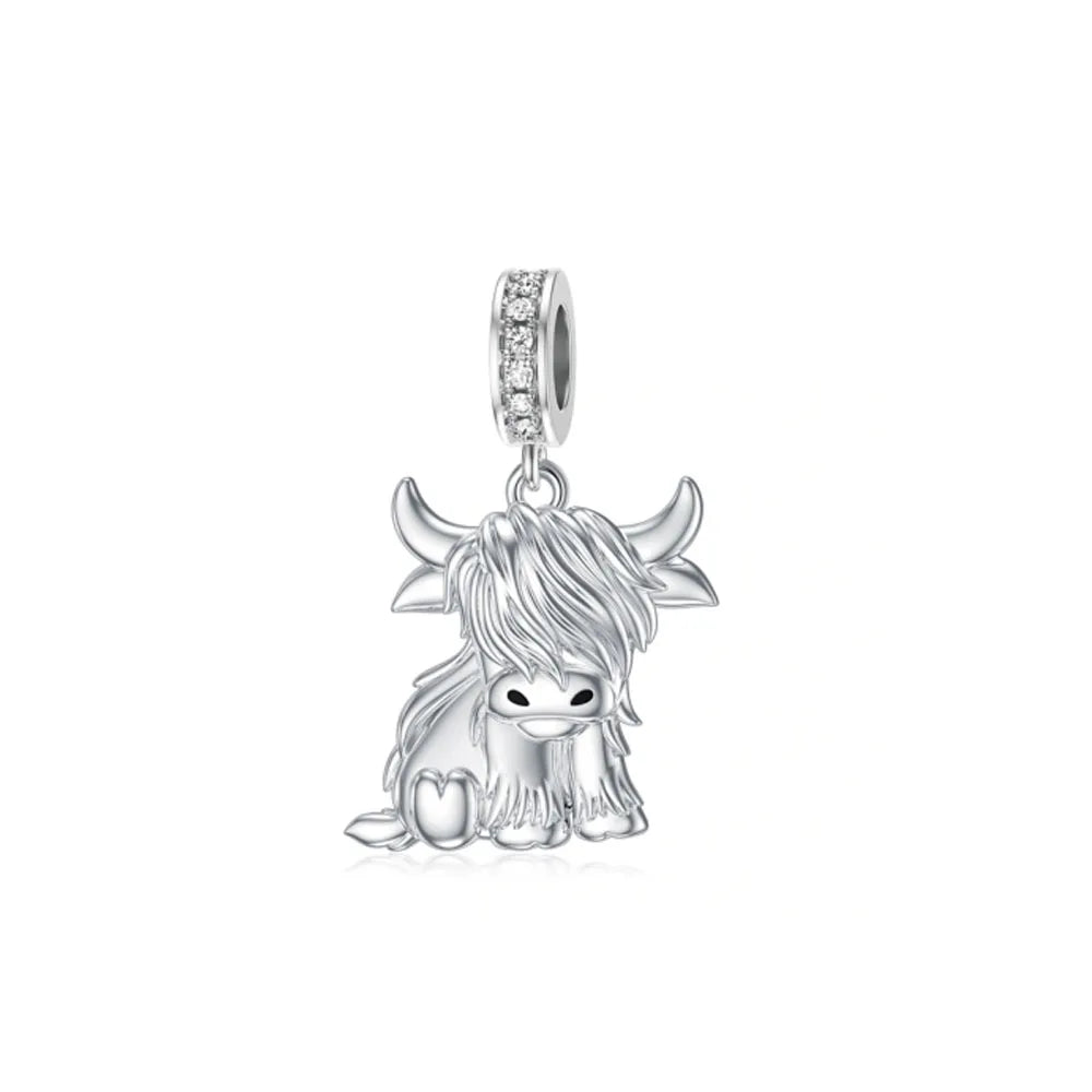 Fashionable 925 Sterling Silver Highland Cow Animal Pendant Suitable for Bracelets, Necklaces, DIY Women's Jewelry Accessories Pi-Mart