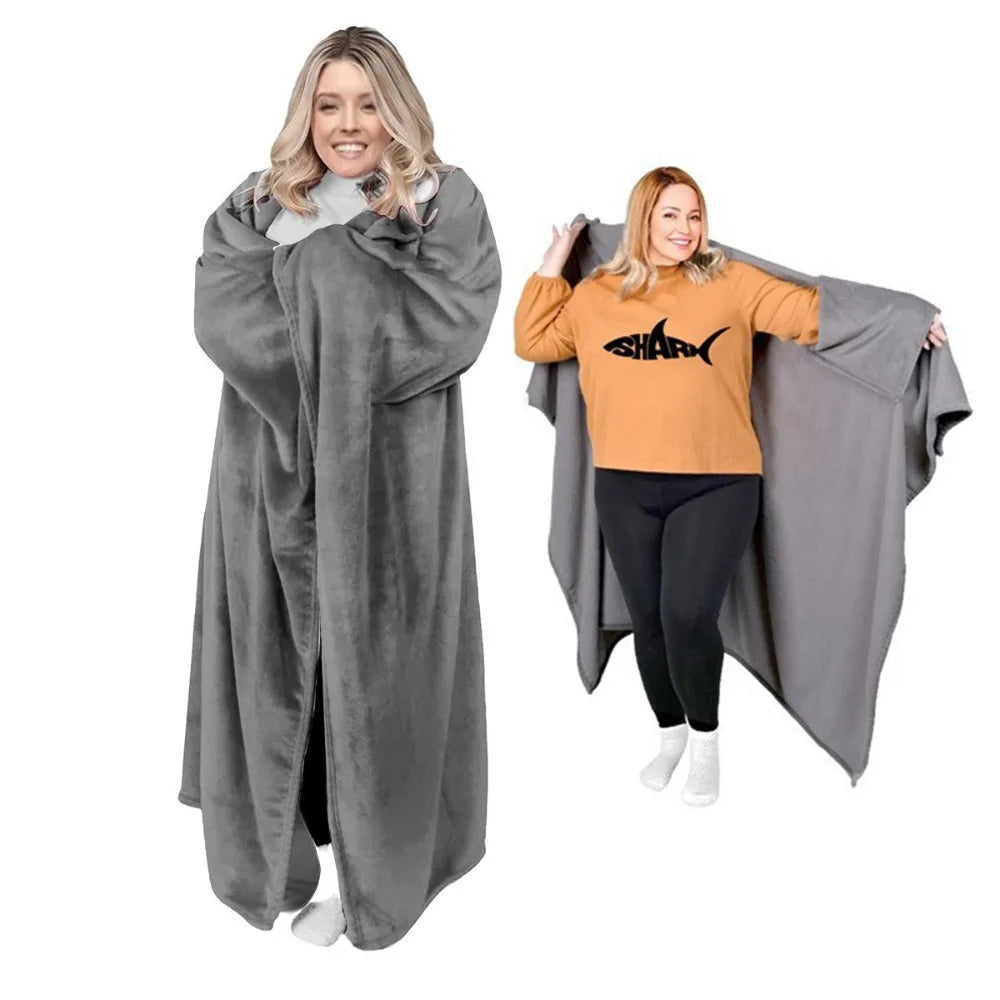Cozy Flannel Winter Wearable Blanket Warm Sofa Throw Blanket Soft Thickened Leisure Blanket Winter Pi-Mart