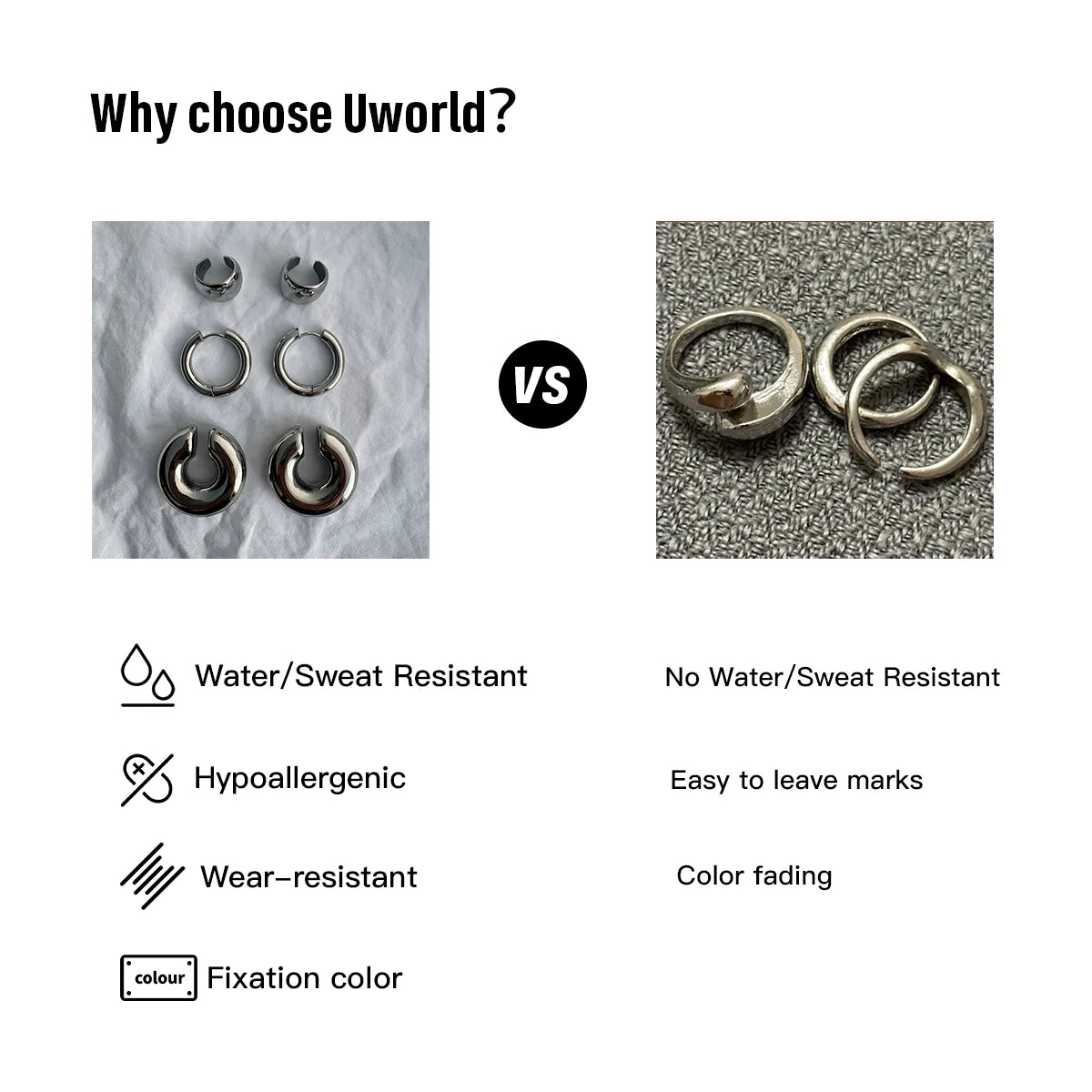Uworld Simple Classic 18K Gold Color Plated Stainless Steel 2MM Coil Earrings Women's Accessories Party Gift Pi-Mart