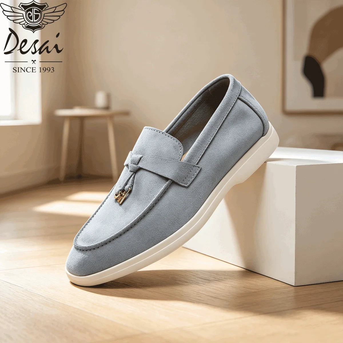 Desai Men's Faux Suede Loafers Metal Buckle Tassel Slip-on Casual Driving Shoes Lightweight Comfort Pi-Mart
