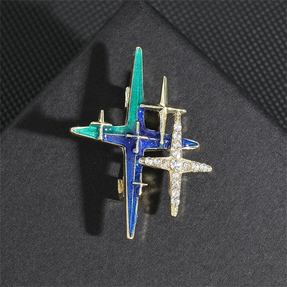 Rhinestone Hexagram Brooches for Women Men Fashion Starburst Metal Lapel Pin Clothes Accessories Office Leisure Jewelry Gift Pi-Mart