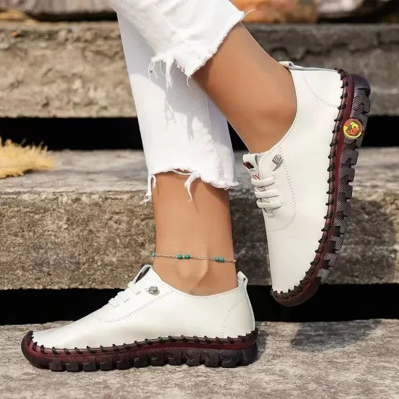 Sneakers Women's Shoes Loafers Lace Up Leather Flat New Spring Casual comfortable Mom Shoe Mujer Zapatos Chaussure Femme Pi-Mart