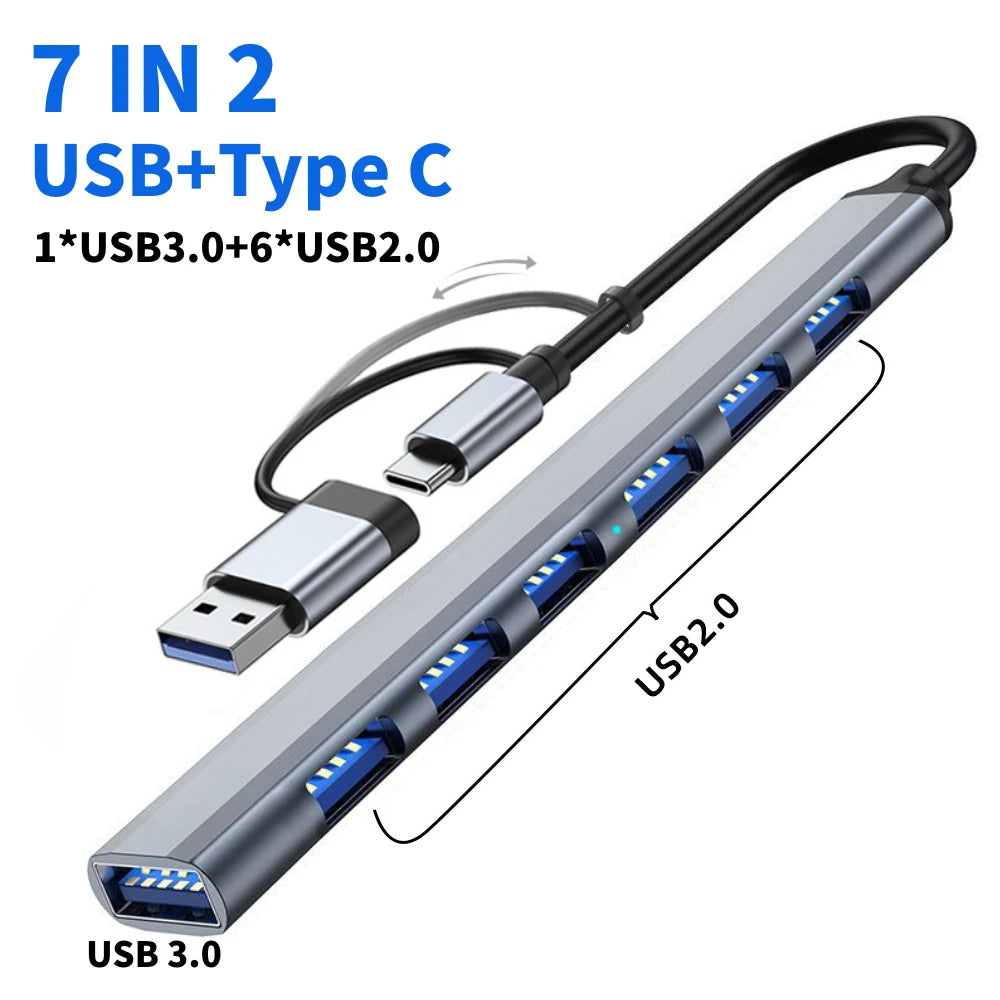 USB 3.0 Type C Adapter Docking Ststion USB 2.0 Port TF SD Card Reader Audio Output Multi-hub Splitter  for Macbook Pro Computer Pi-Mart