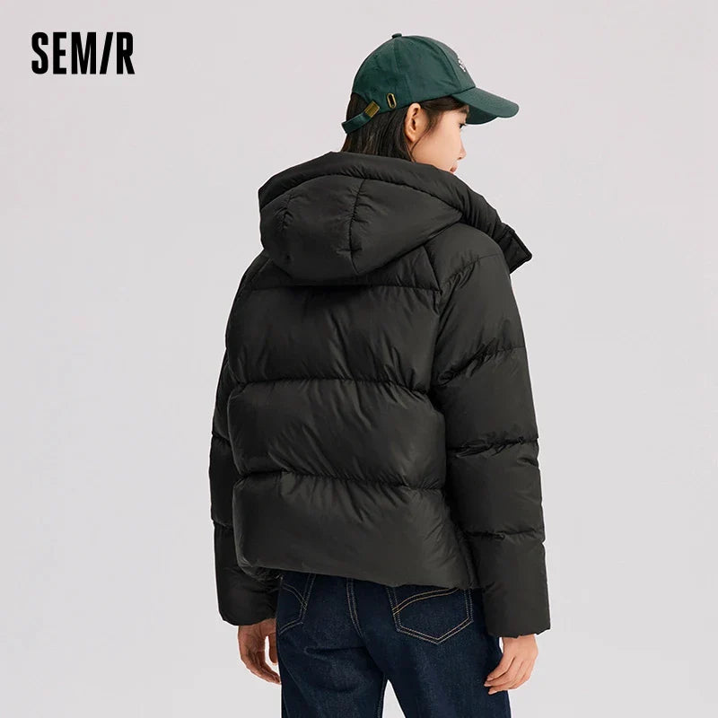 Semir Down Jacket Women Solid Color Loose Versatile 2025 Winter New Waterproof Oil-proof Stain-proof Hooded Coat Down Jacket LadyShow.Store