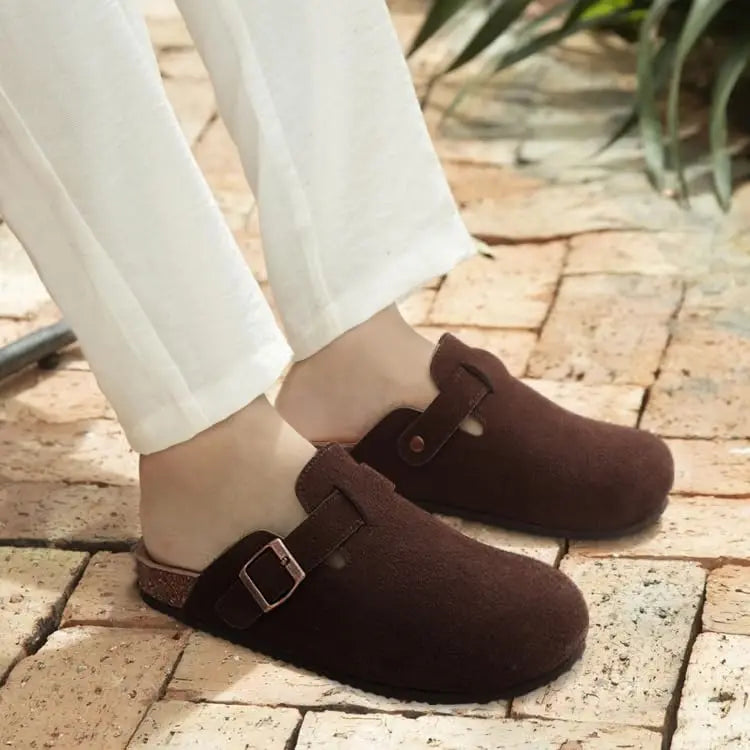 Comwarm Buckle Clogs For Women Men New Genuine Suede Clogs with Arch Support Soft Cork Footbed Mules Fashion Thick Beach Sandals Pi-Mart