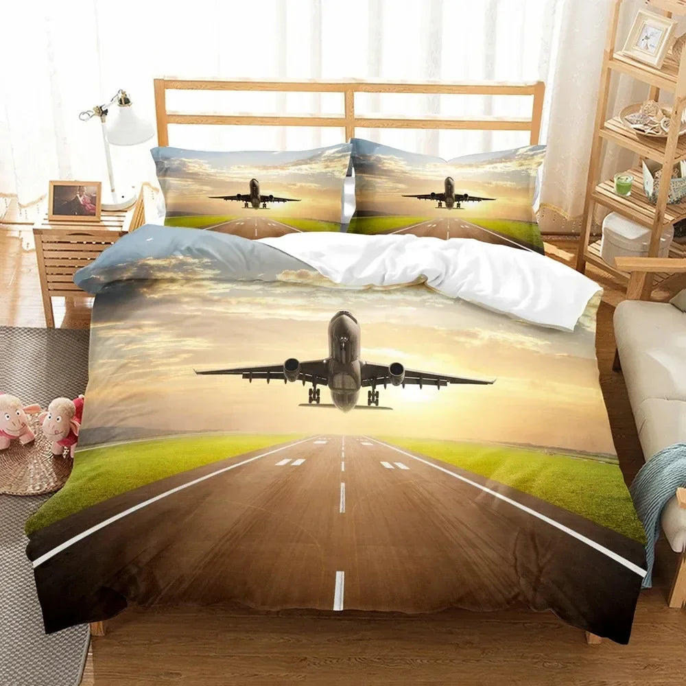 3D Bed Linen Airplane Blue Sky Comfortable Duvet Quilt Cover Pillowcase Bedding Set Children Bedroom Decoration Home Textile Pi-Mart