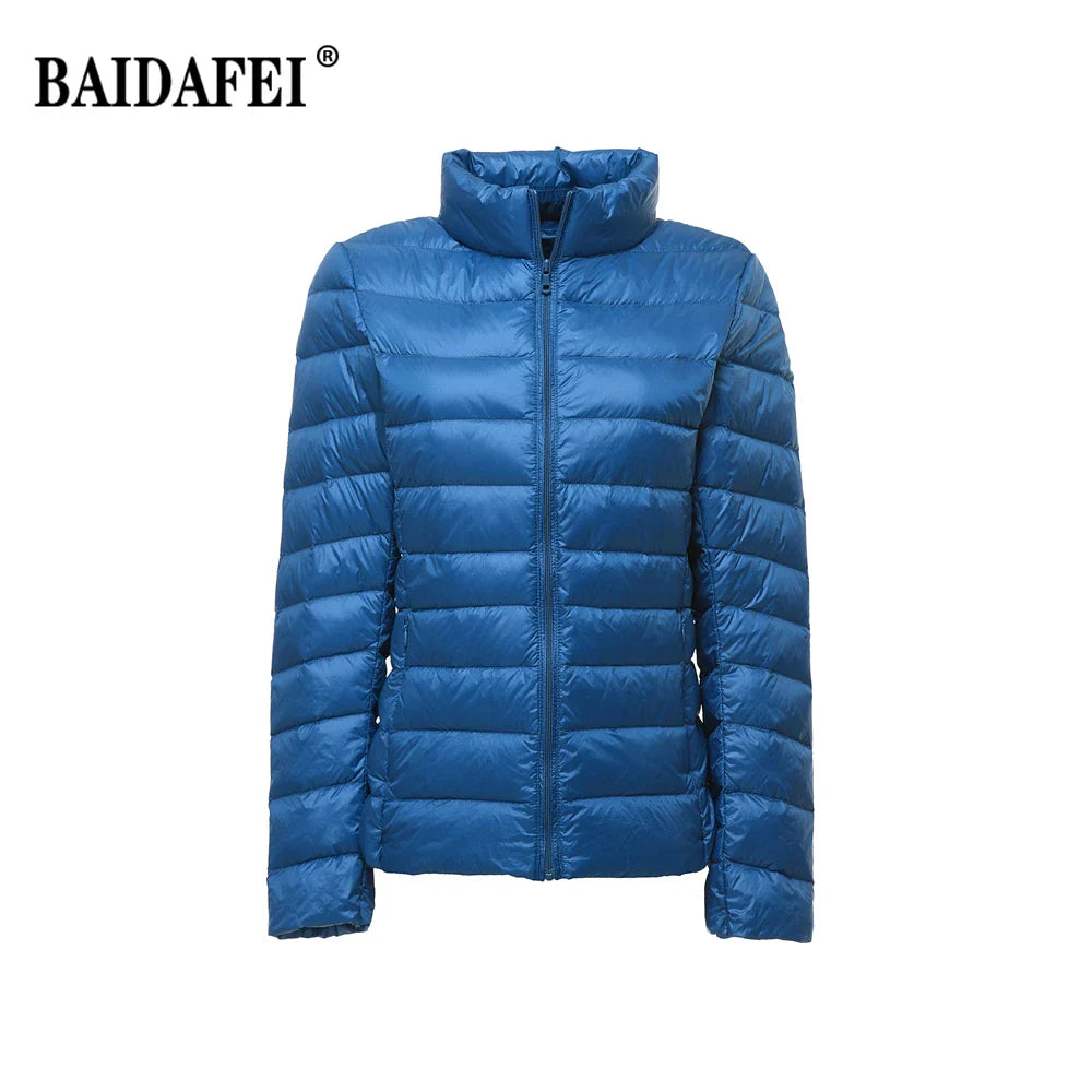 Women Short Puffer Jacket 2025 New Fashion Stand Collar Lightweight Water-Resistant Packable Female Down Parka Casual Coat LadyShow.Store