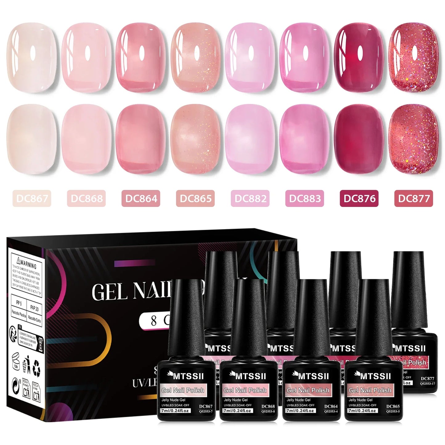 8pcs Nude Jelly Gel Nail Polish Set With Box Translucent Color Semi Permanent Soak Off UV LED Gel Varnish Nail Supplies Manicure Tri Light Beauty