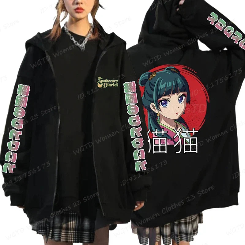 Funny The Apothecary Diaries Print Hoodies Men Women Casual Harajuku Zipper Hooded Pullovers Coat Anime Streetwear Sweatshirt LadyShow.Store