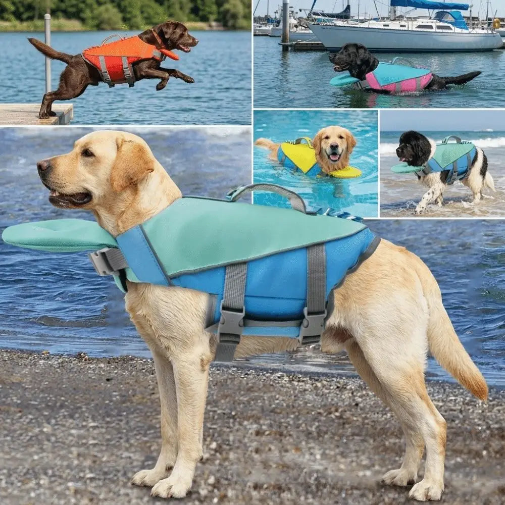 Pet Supplies Reflective Stripes Dog Life Jacket Adjustable Large Buoyancy Safety Vest Breathable Pet Life Vest Water Sports Pi-Mart