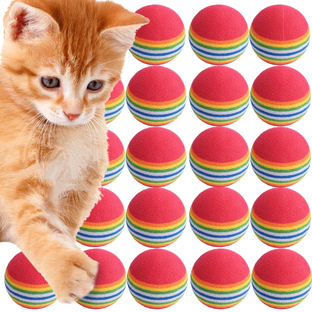 10-100x Colorful Cat Toy Ball EVA Bite-Resistant Elastic Rainbow Ball Kitten Puppy Chewing Training Interactive Toy Pet Supplies Pi-Mart