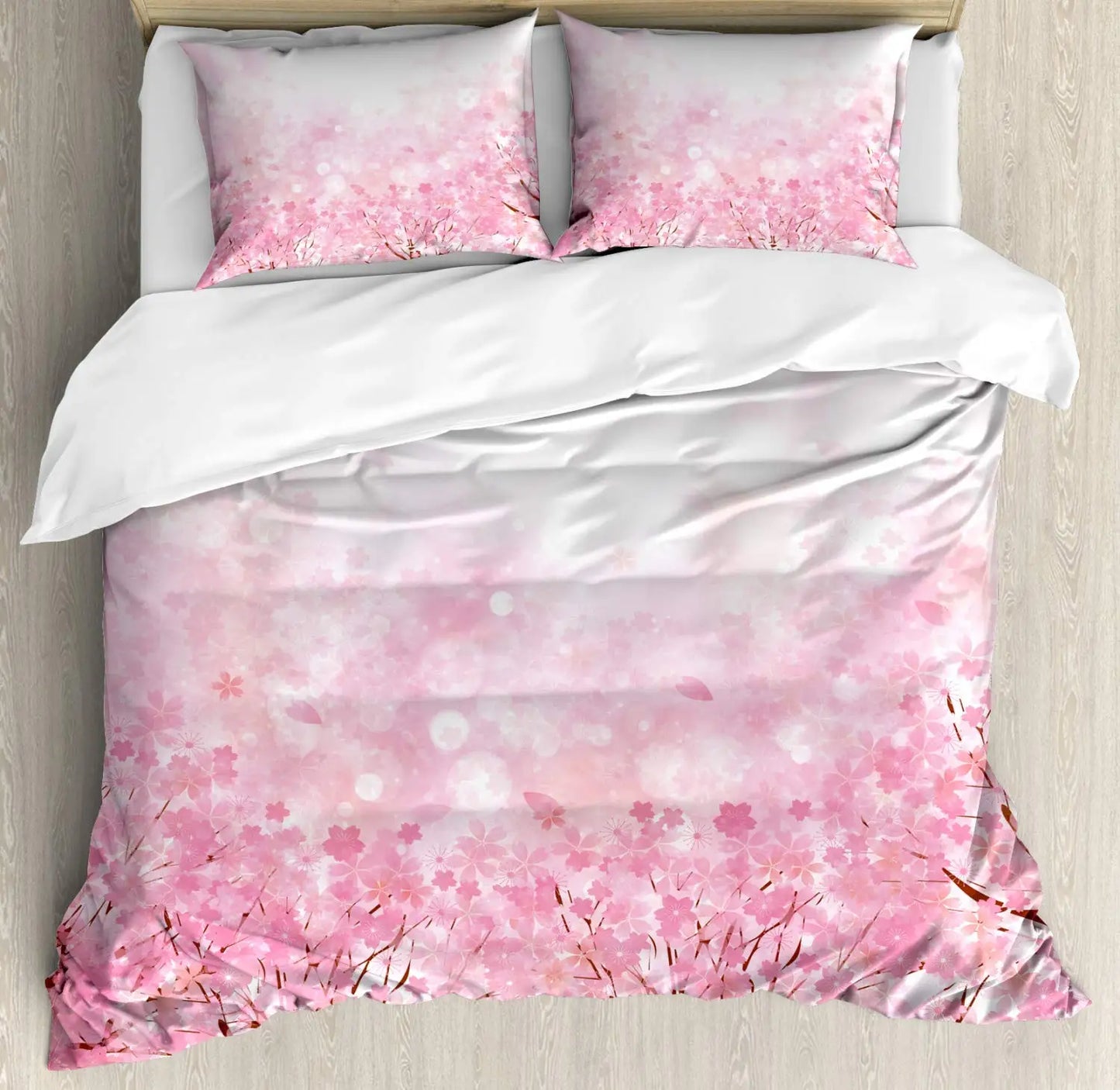 Japanese Duvet Cover Set Simplistic Cherry Blossom Tree Botanic Themed Pattern Fresh Organic Lines Bedding Set For Kids Girls Pi-Mart