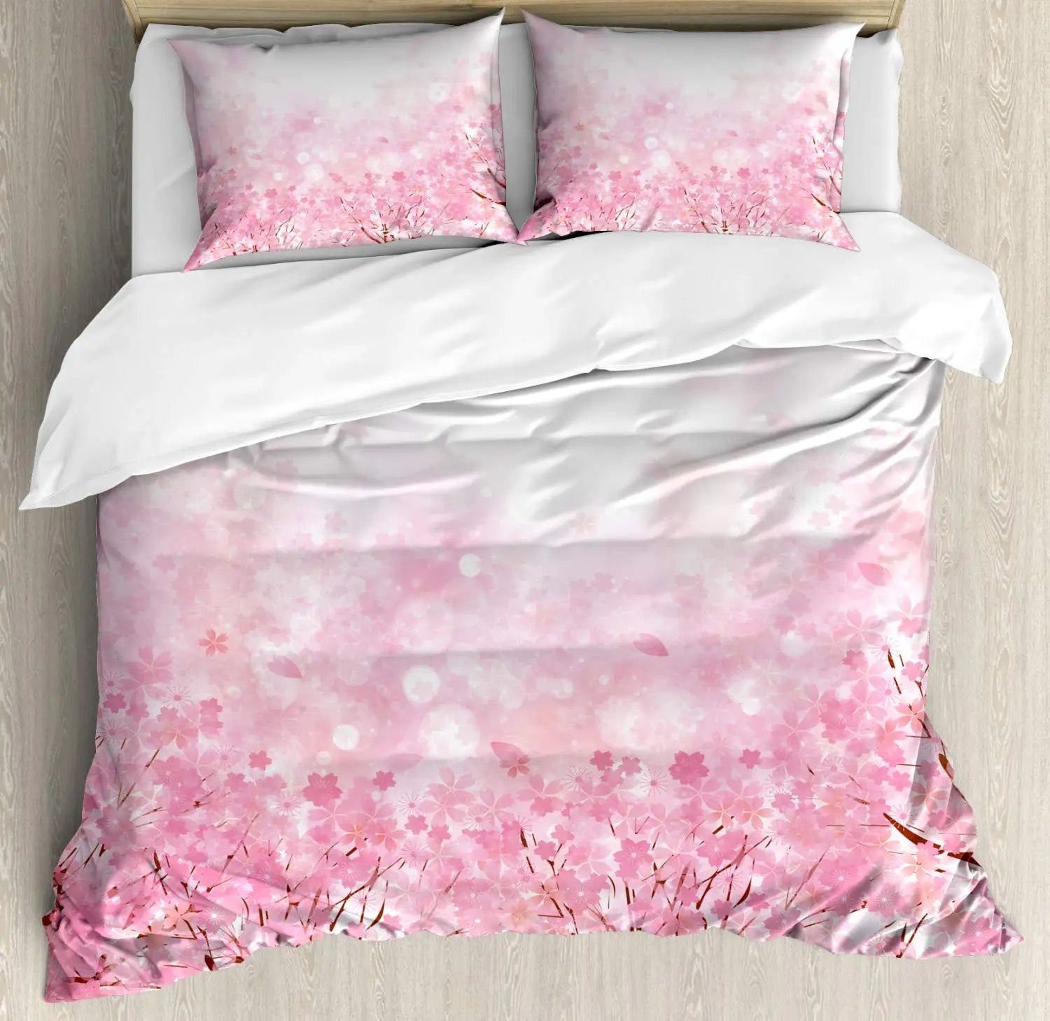 Japanese Duvet Cover Set Simplistic Cherry Blossom Tree Botanic Themed Pattern Fresh Organic Lines Bedding Set For Kids Girls Pi-Mart