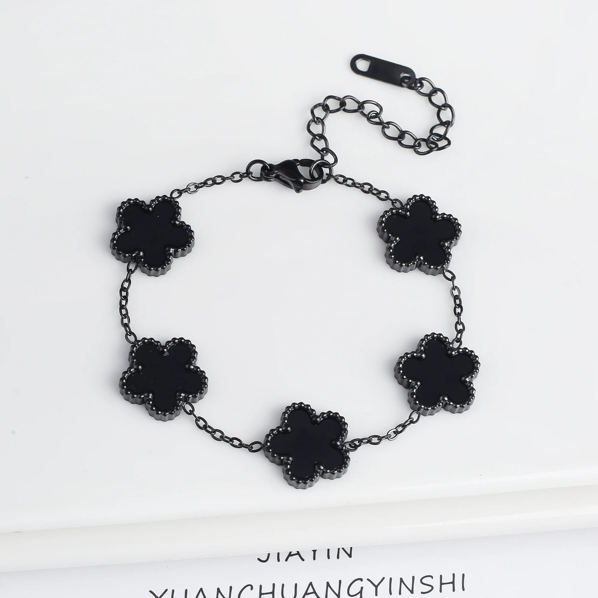Hot Sale Black/Gold Stainless Steel Laser Five-Leaf Flower Charm Bracelet Personalized For Man Woman Classic Clover Jewelry Pi-Mart