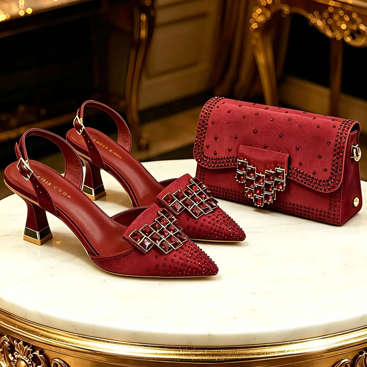 Venus Chan 2026 INS Italy Elegant Rhinestone Pointed Toe High Heels & Matching Bag Set - Perfect for Women's Parties & Weddings Pi-Mart