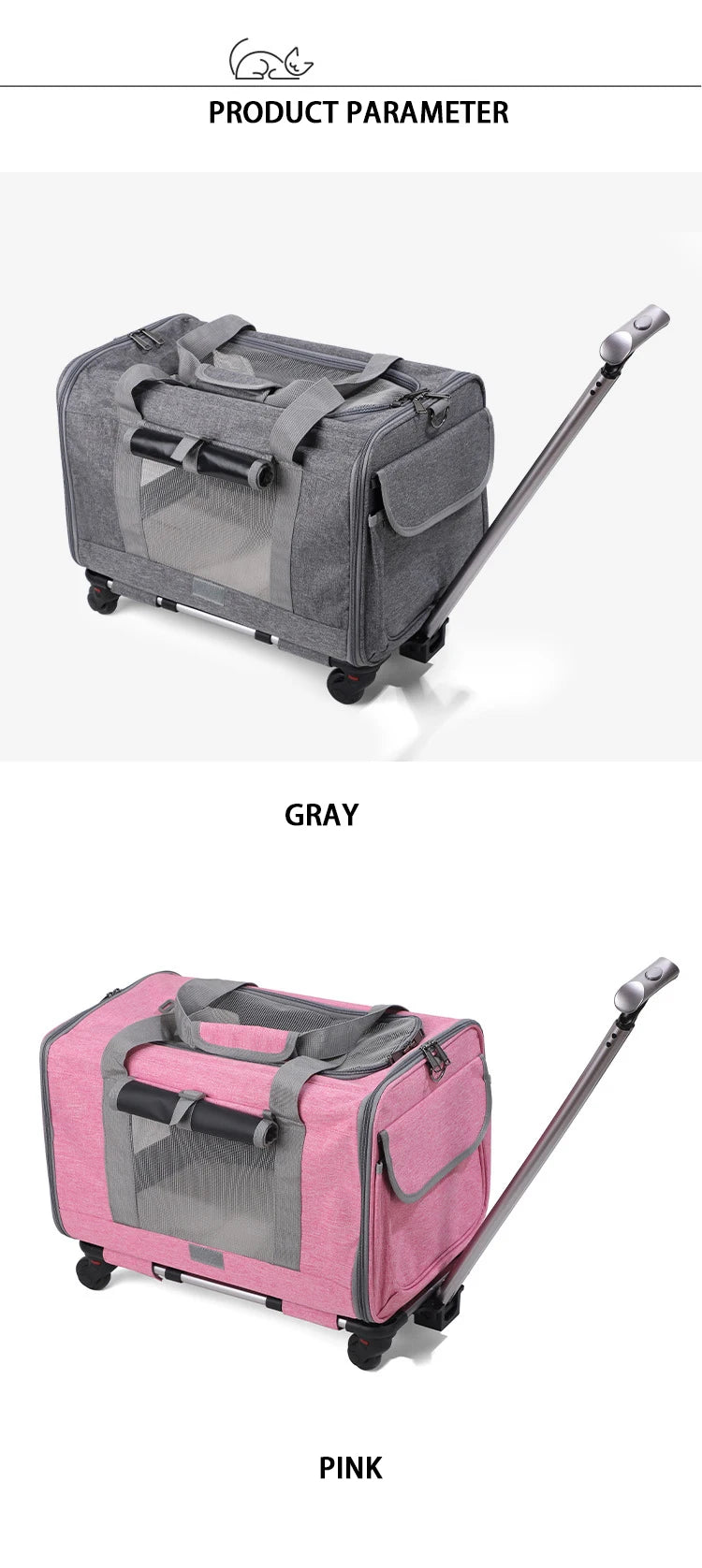 Pet Carrier with Wheels for Dogs Up To 15lbs & Cat  Airline Approved Dog Carrier Rolling Pet Carrier Foldable Pet Stroller Pi-Mart