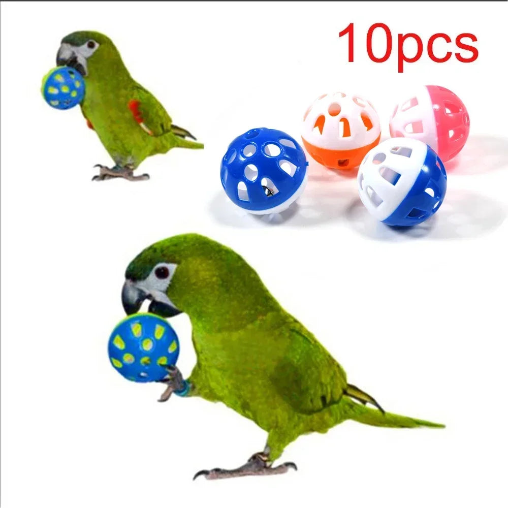 10pcs Pet Parrot Toy Colorful Hollow Rolling Bell Ball Bird Toy Parakeet Cockatiel Parrot Chew Cage Fun Toys Pet Bird Supplies Pi-Mart