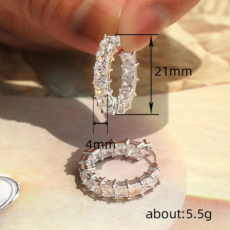 Huitan Princess Square Cubic Zirconia Hoop Earrings Luxury Trendy Ear Circle Earrings for Women Fashion Versatile Female Jewelry Pi-Mart