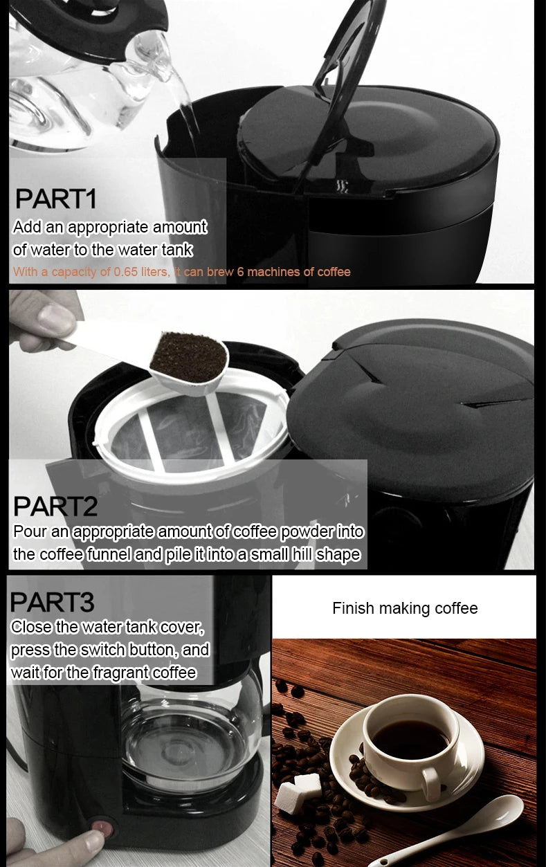 110V Automatic Electric Espresso Coffee Maker Cafe Drip American Latte Coffee Brewing Machine Household Mini Glass Boiler Teapot Pi-Mart