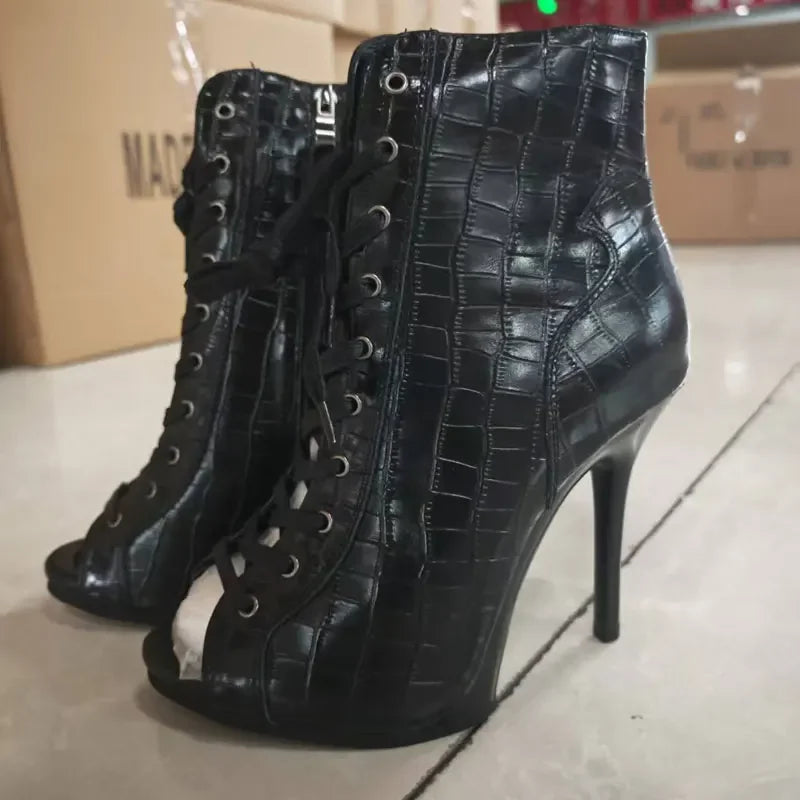 Genuine leather Customizable boots European Style Sexy Thin High Heel Jazz Dance Sandal for Women Open Toe Ladies Dancing Shoes LadyShow.Store