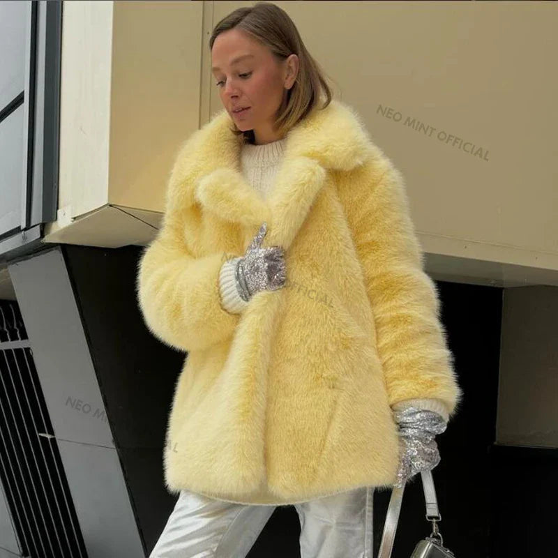 Neo Mint Women Winter 2024 High Quality Luxury Faux Fur Coat Thicken Warm Overcoat Outerwear Hot Girls Solid Long Fox Fur Jacket LadyShow.Store