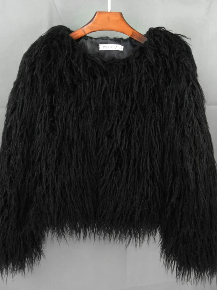 Colorful Warm Faux Women Fur Coat  Black White Pink Plush Coat Female Jacket Fur Autumn Winter Shaggy Outerwear High Street 2025 LadyShow.Store