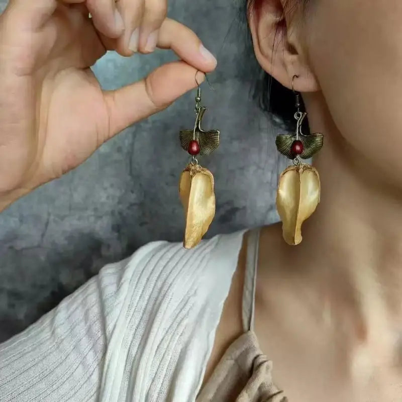 1Pair Vintage Wooden Plant Earring For Women Creative Natural Plant Dried Fruits Drop Earrings Ethnic Jewelry Pi-Mart