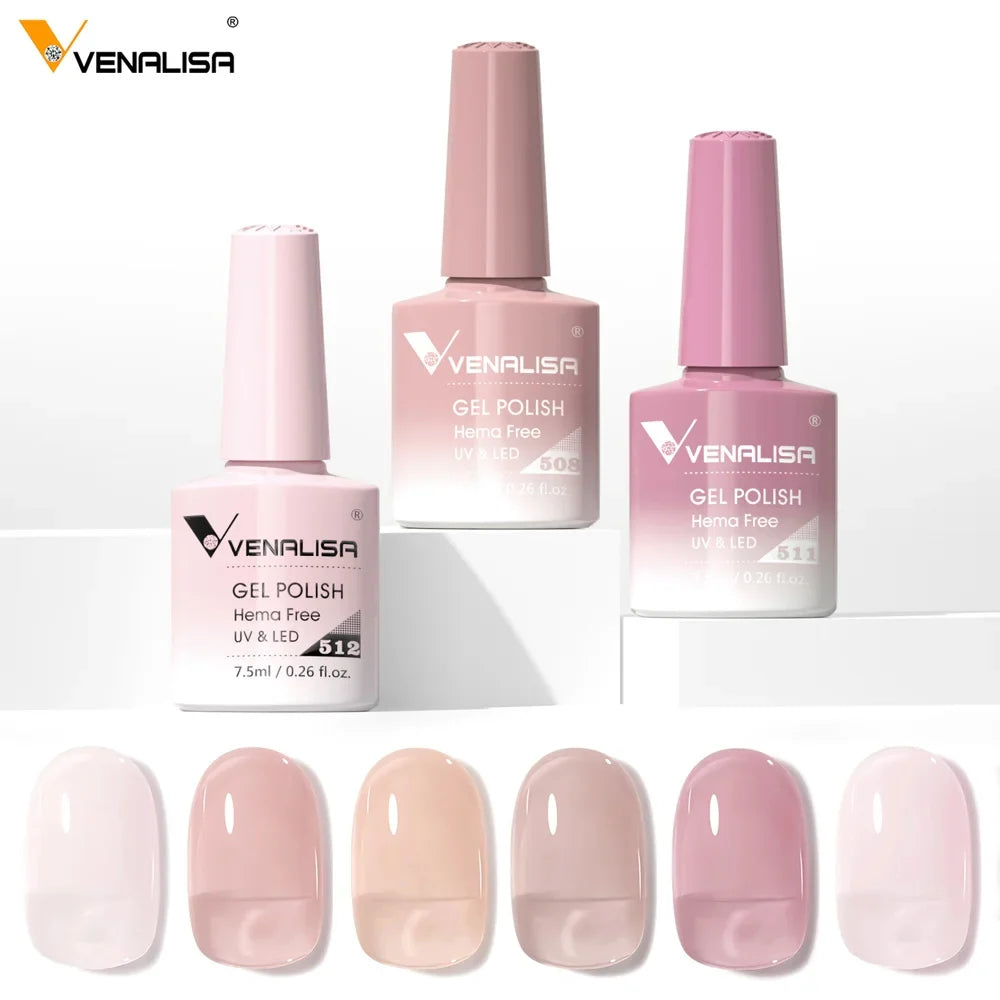 Venalisa Color Nail Gel Polish Kit  Jelly Pink Semi-transparent HEMA FREE Self Leveling Nude Natural Pink Nail Manicure Set Tri Light Beauty