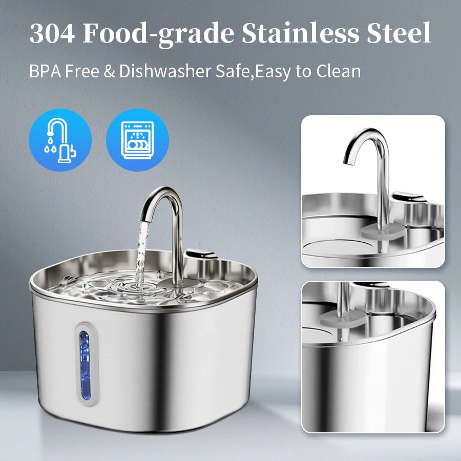 Large Capacity Cat Water Fountain Stainless Steel Automatic Pet Drinking Fountain for Indoor Cats Dogs Quiet Cat Water Dispener Pi-Mart