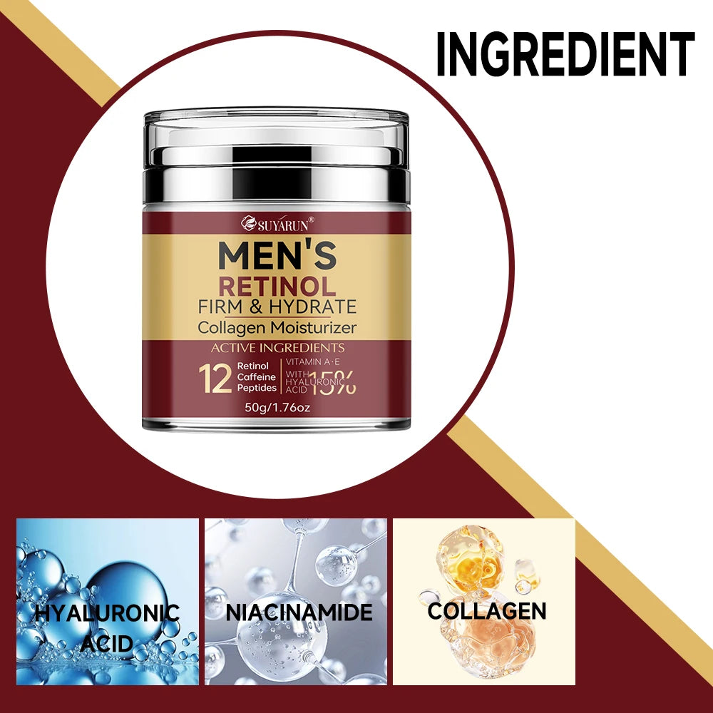 Collagen Retinol Men's Face Cream - Anti-Aging Wrinkle Reduction & Firming Moisturizer, Oil-Free Hydrating Skincare for Men. Pi-Mart