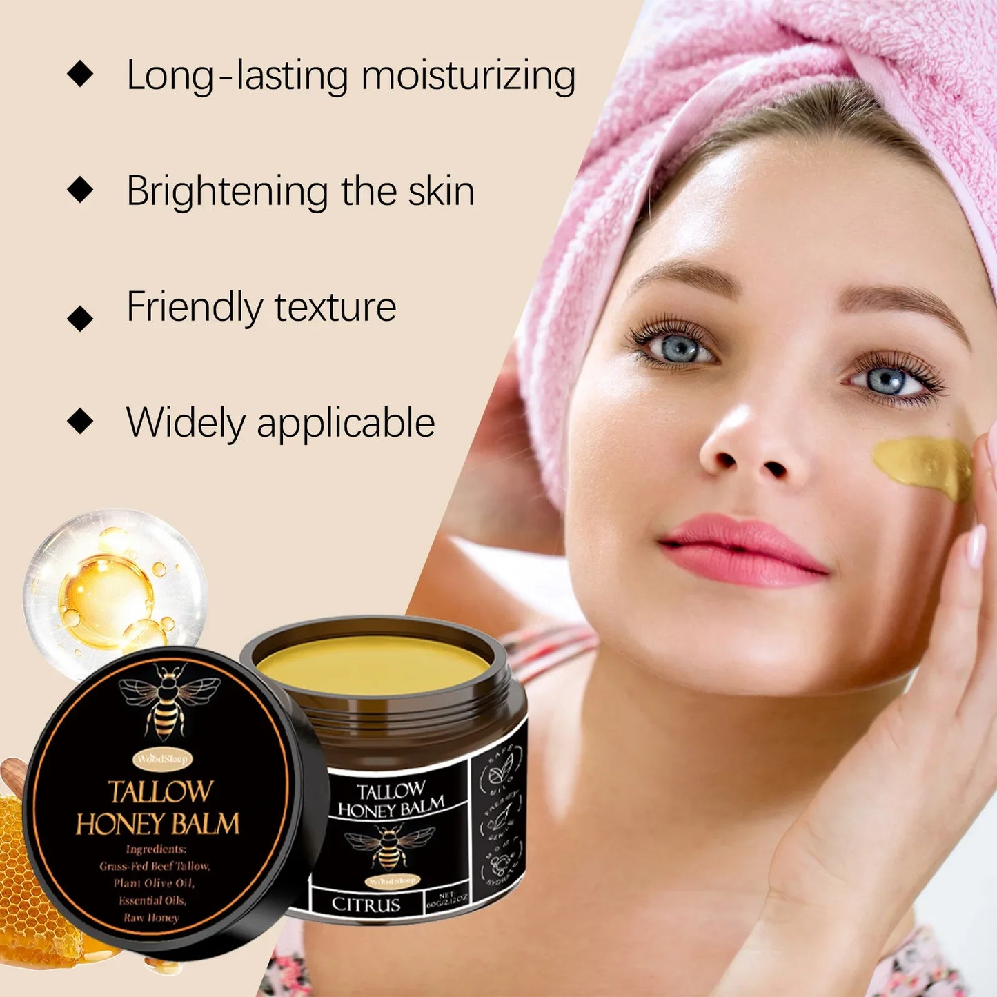 Tallow Honey Facial Balm Reduce Redness Repair Soothing Nourishing Moisturizer Improve Dryness Rough Oil Control Beauty Products Tri Light Beauty