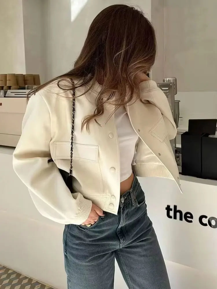 Women Fashion With Pockets Bomber Jacket Coats Vintage Long Sleeve Front Button Casual Female Outerwear Chic Tops LadyShow.Store