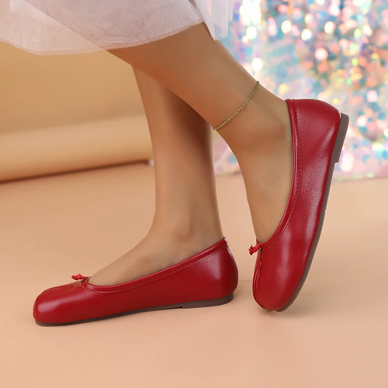 2025 Women's Leather Toe Separator Loafers Flat Comfortable Slip-On Breathable Casual Shoes Pi-Mart