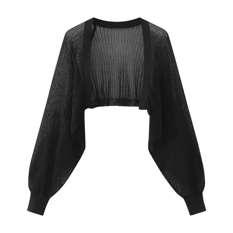 French Ice Silk Knitted Sun-Proof Cardigan Top Women's Summer Thin Jacket Waistcoat Suspender Skirt Shawl Outer Match Blouse LadyShow.Store
