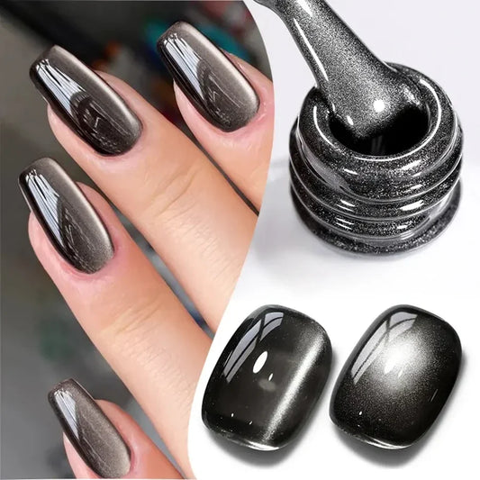 WS Black Glass Cat Magnetic Gel Nail Polish Punk Style Nail Art Manicure Varnis Semi Permanent Gel for Winter Nail Supplies Tri Light Beauty
