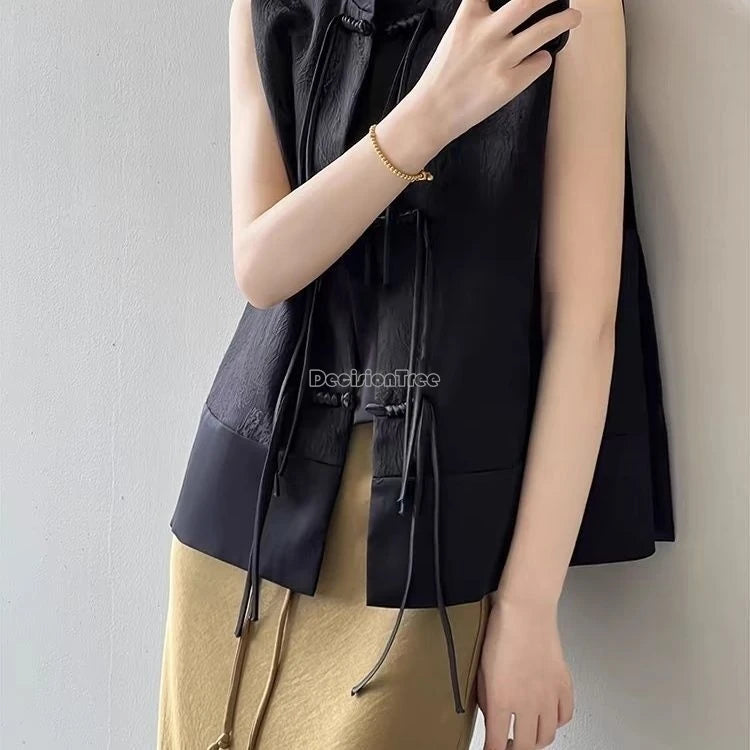 2026 spring new chinese new style plate buckle waistcoat jacket jacquard stand collar sleeveless retro women cheongsam waistcoat Pi-Mart