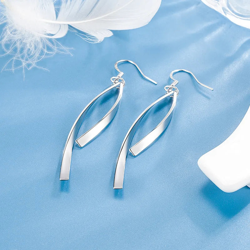 925 Sterling Silver Earrings New Women Elegant Temperament Sterling Anniversary Gift Fashion Jewelry Accessories Geometric Ears Pi-Mart