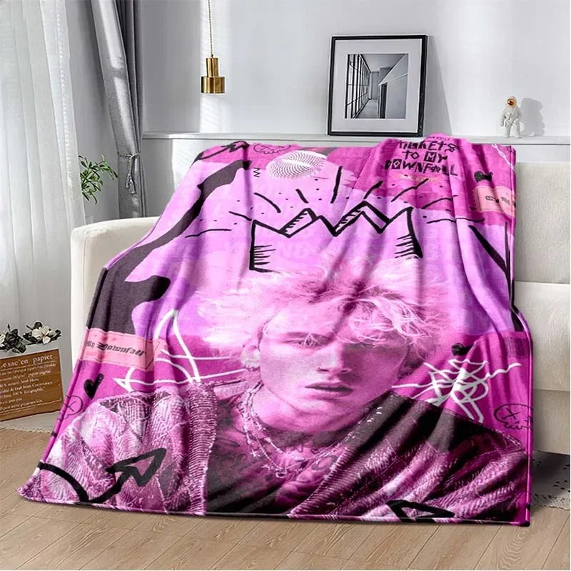 Machine Gun Kelly Poster Printed Flannel Warm Blanket Rapper Music Art Blankets Bedroom Sofa Bed Travel Picnic Blanket Fan Gift Pi-Mart