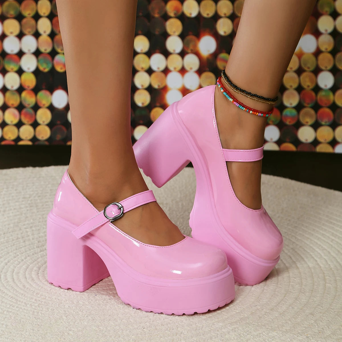 Black Super High Heels Mary Jane Shoes Women 2026 Goth Chunky Platform Pumps Woman Plus Size Ankle Buckle Party Lolita Shoes 42 Pi-Mart