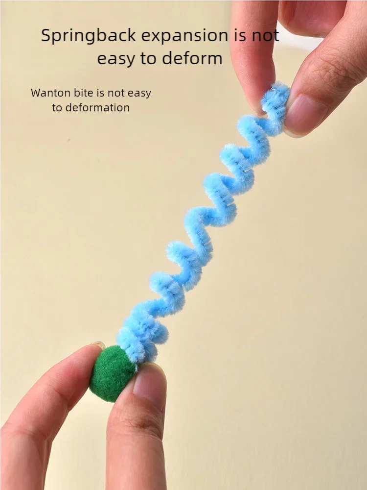 Interactive Cat Toy Spring Twist Stick Plush Ball Bite Resistant Teeth Grinding Plushie for Kittens Entertainment Boredom Relief Pi-Mart