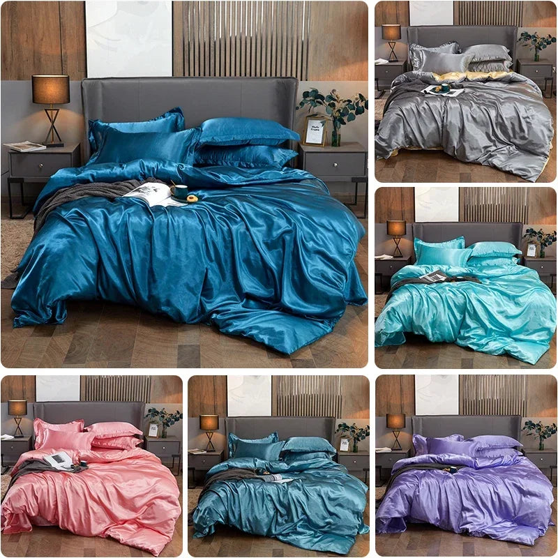 Luxury Rayon Satin Duvet Cover Queen High Quality King Size Smooth Quilt Cover Solid High End Single Double Comforter Cover Pi-Mart