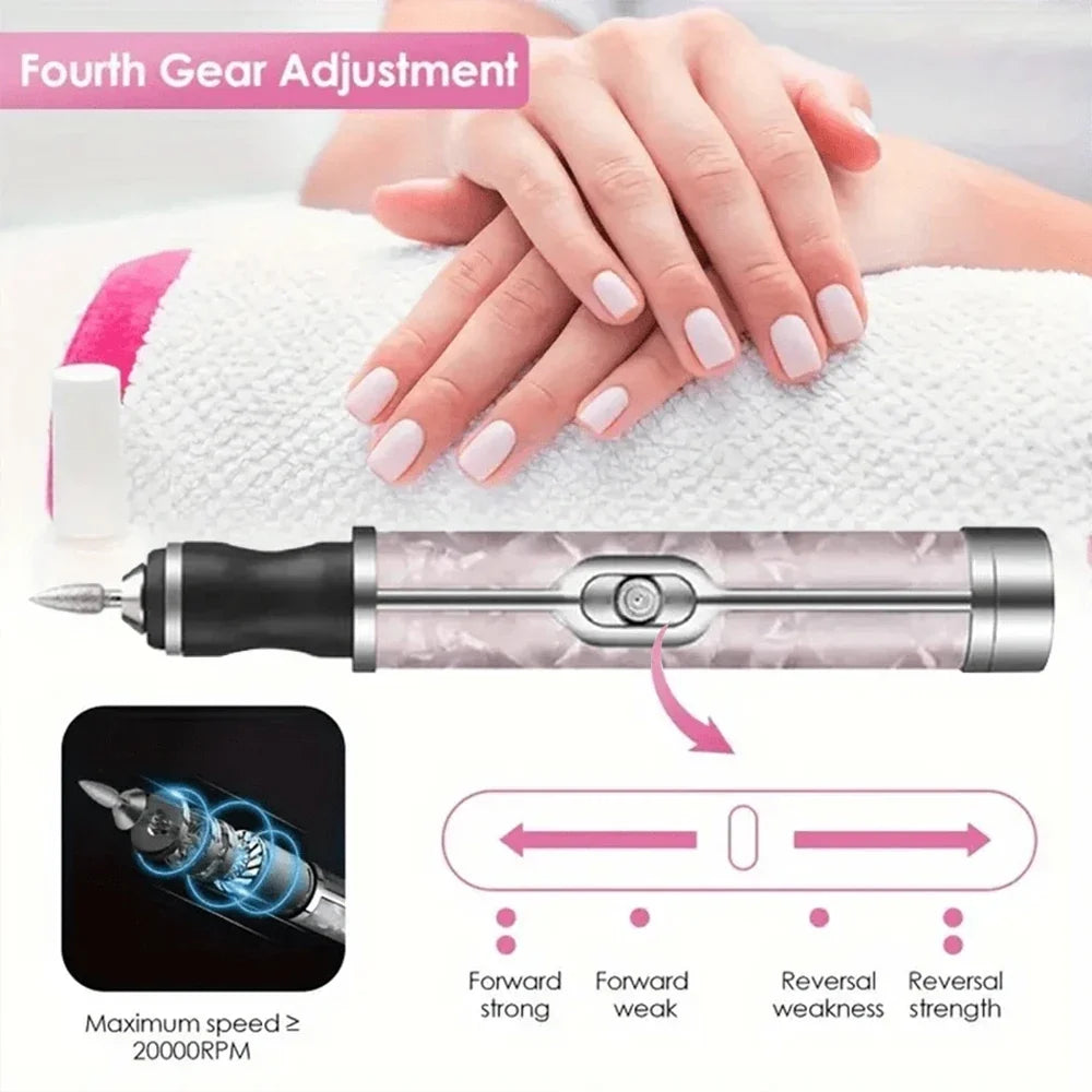 LINMANDA Rechargeable Electric Nail Grinder Nail Polishing Machine Portable Mini Electric Driil Pedicure Kit for Home Salon Tri Light Beauty
