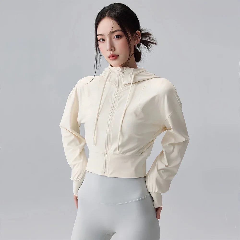 Women's Hooded Running Jacket Cycling Coat Yoga Jogging Shirt Tights Outdoor Sports Gym Clothing Running Wear Sportswear LadyShow.Store