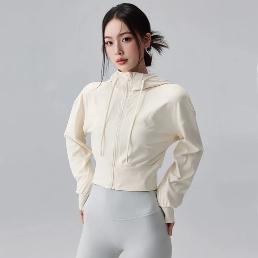 Women's Hooded Running Jacket Cycling Coat Yoga Jogging Shirt Tights Outdoor Sports Gym Clothing Running Wear Sportswear LadyShow.Store