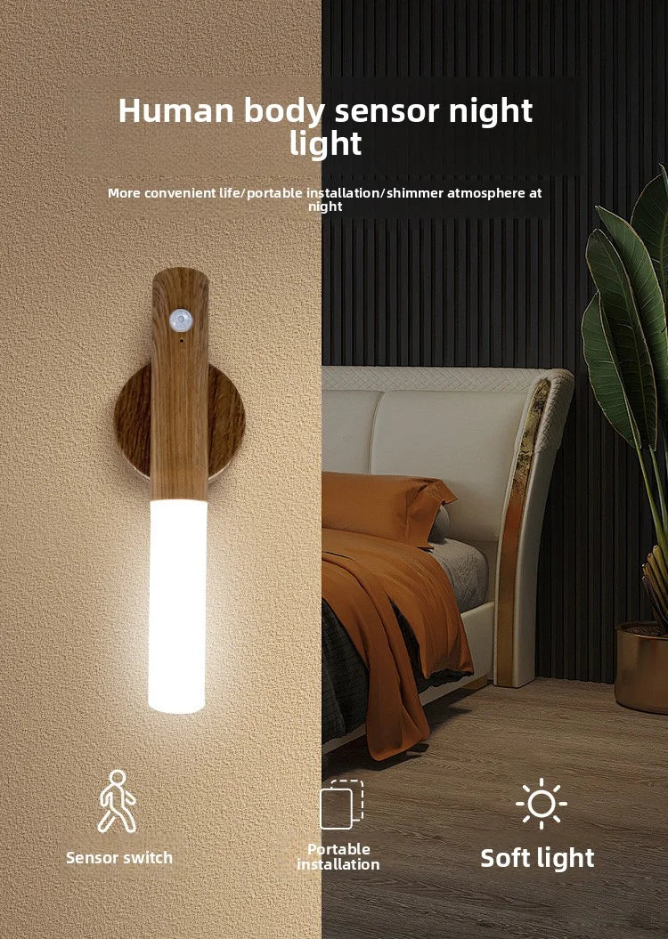 LED Rechargeable Magnetic Wall Lamp Smart Motion Sensor Night Light Portable for Hallway Bedroom Stairs Bathroom Cabinets Decor Pi-Mart